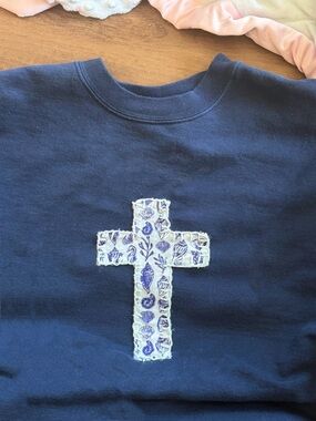 Navy Blue Cross Appliqué Tee
